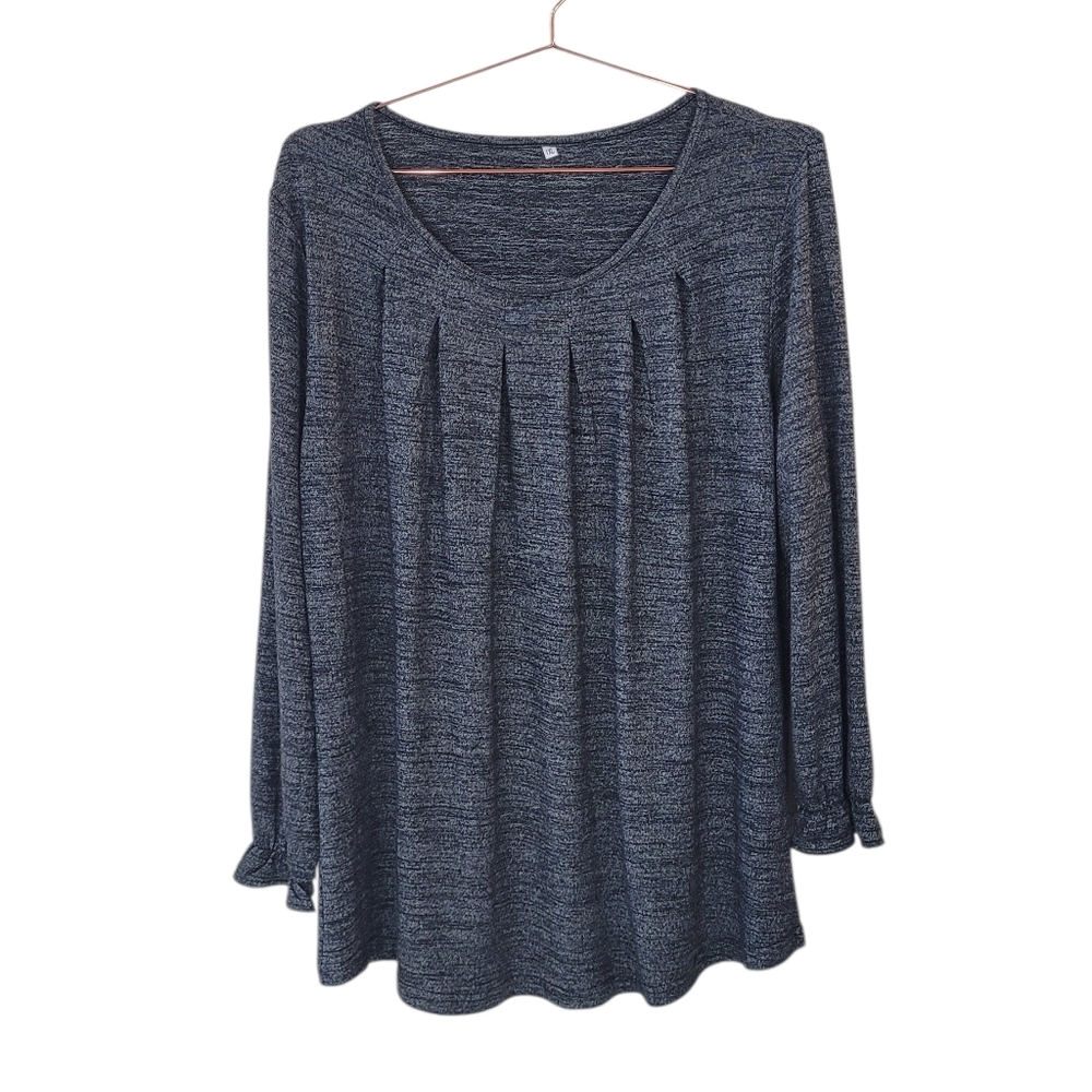 Dolnine Charcoal Grey Long Sleeve Pleated Tunic Top Size 1XL